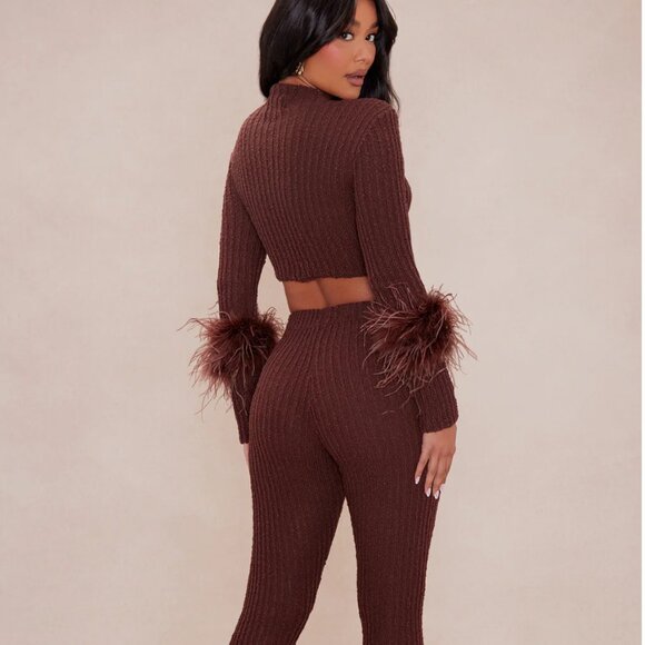 Fashion Nova Hannah Feather Sweater Pant Set - Chocolate - Picture 2 of 2